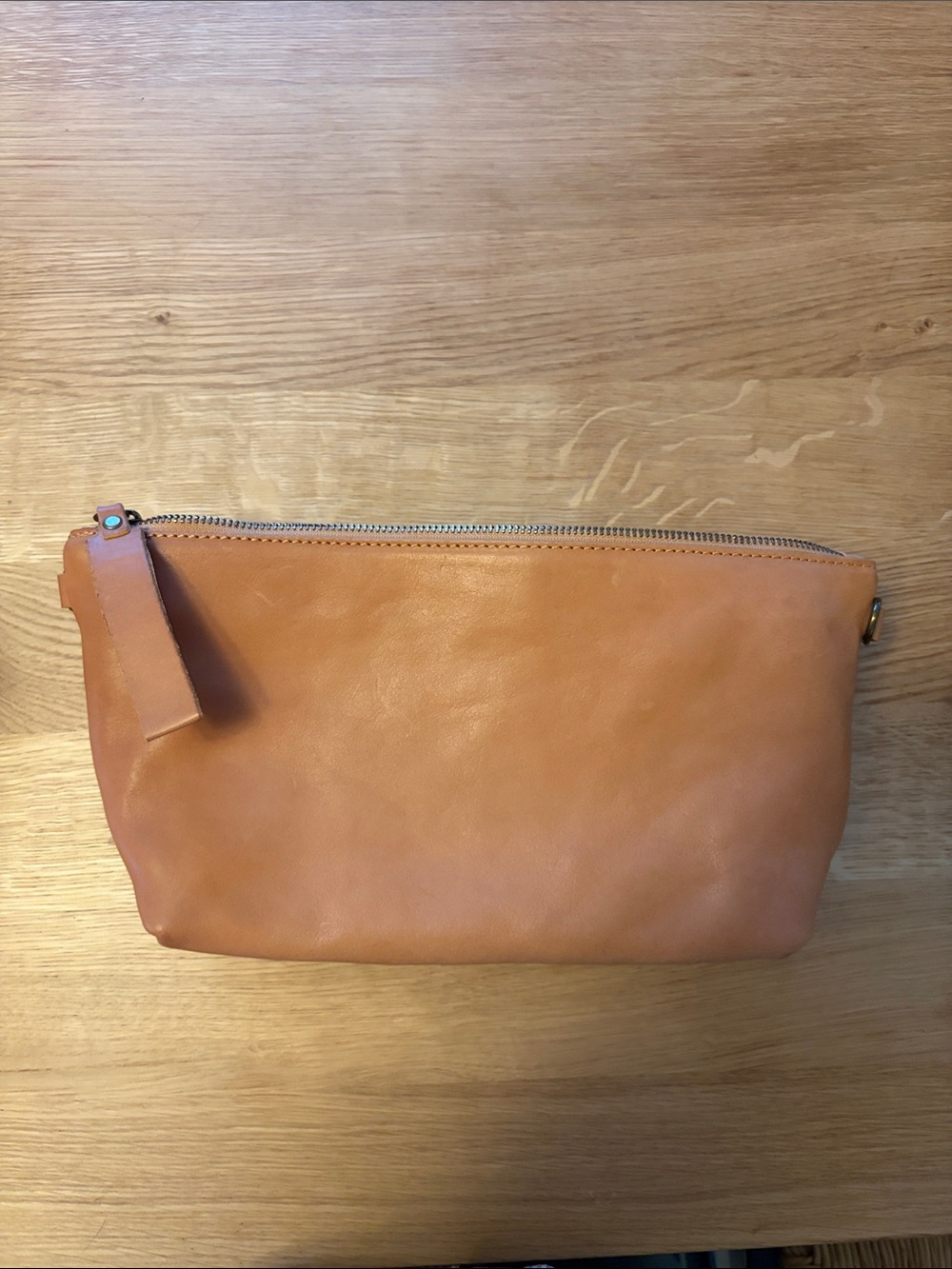 Made in Italy Classic Leather Zip Pouch in Cognac